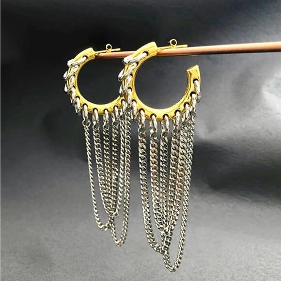 Hoop Earrings Mixed Metal Two Tone Gold Silver NEW S17 - Picture 1 of 5